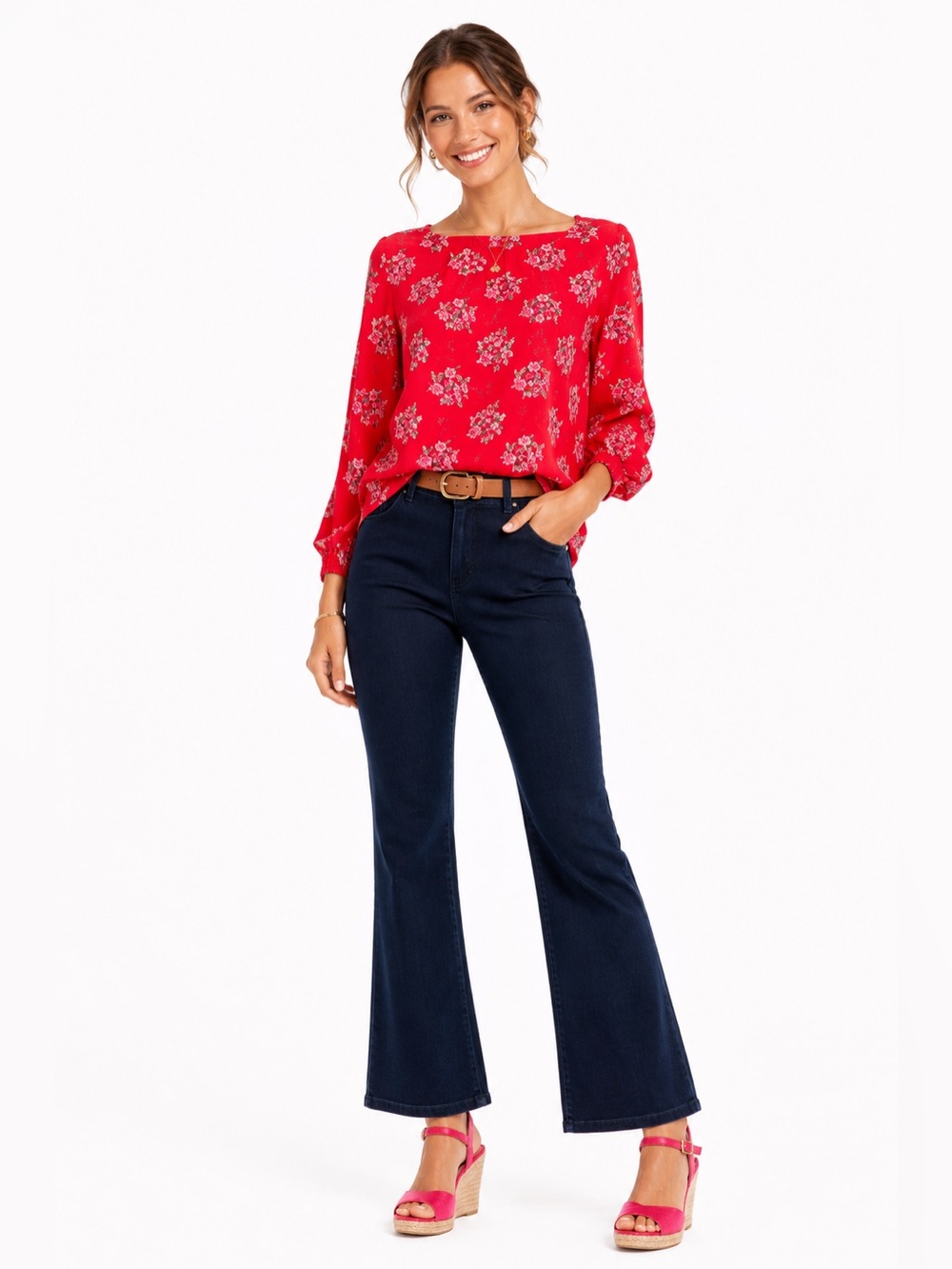 LOFT Vibrant Red Floral Blouse